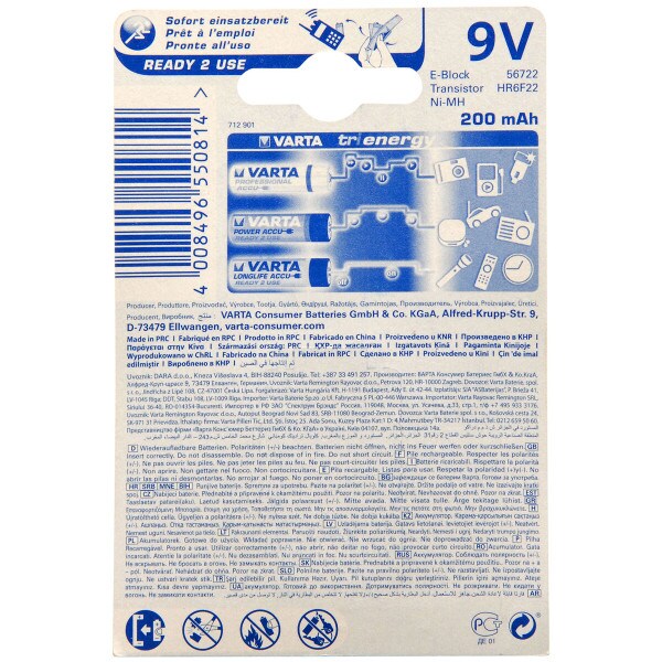 Main product image for Varta 9V NiMH Rechargeable Battery 140-264